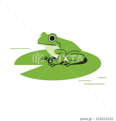 Green Frog Sitting on Lily Pad Vector Illustration in Simple Style 128323232