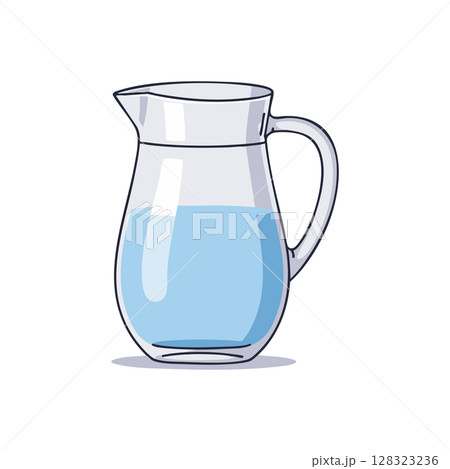 Glass Pitcher Filled with Blue Water Illustration for Kitchen and Beverage Use 128323236