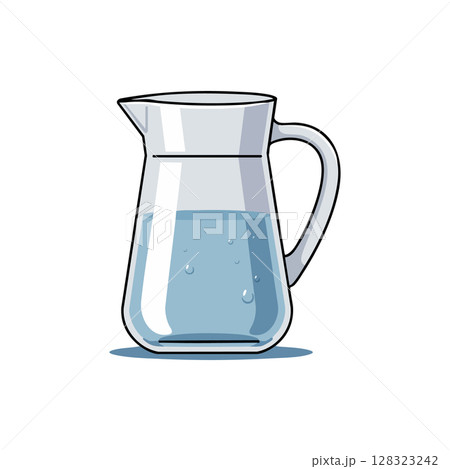 Water pitcher with handle half filled transparent glass container vector illustration 128323242