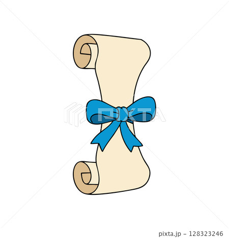 Vintage scroll with blue ribbon tied in bow vector illustration for decorative design use Vintage scroll with blue ribbon tied in bow vector illustration for decorative design use 128323246