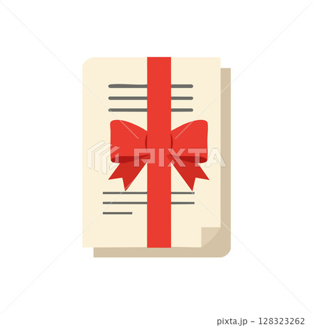 Gift wrapped document with red ribbon and bow vector illustration in flat style 128323262