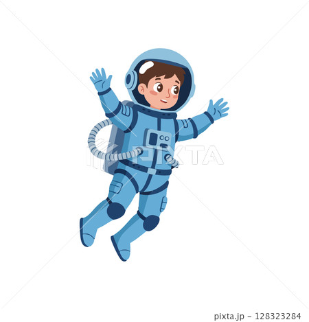 Child astronaut floating in space suit with blue colors and happy expression vector illustration Child astronaut floating in space suit with blue colors and happy expression vector illustration 128323284