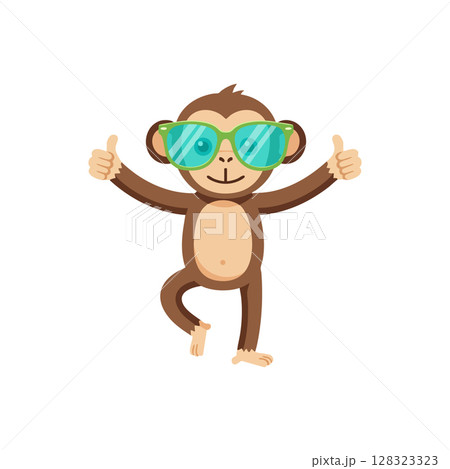 Monkey Wearing Green Sunglasses Showing Thumbs Up Fun Illustration Vector 128323323