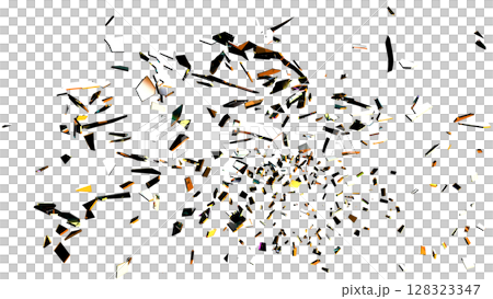 Shattered Glass with Black, White, and Orange Highlights on Transparent 128323347