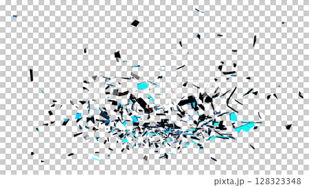 Cyan and White Glass Shards Scattered on Transparent 128323348