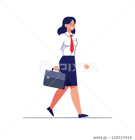 Businesswoman walking with briefcase in professional attire vector illustration 128323414