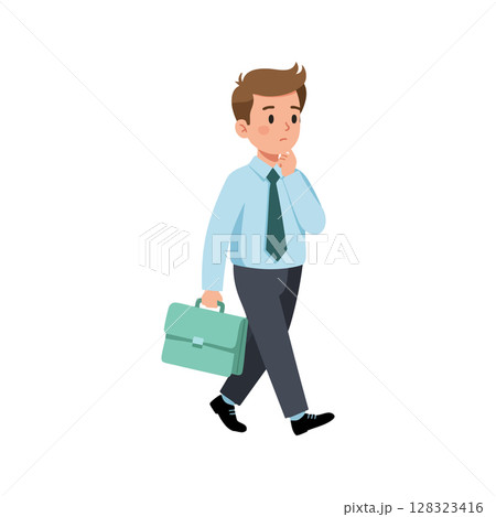Young businessman walking with briefcase thinking in formal attire vector illustration 128323416