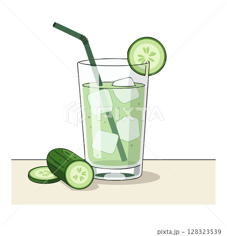 Cucumber water drink with ice cubes and straw refreshing healthy beverage vector 128323539