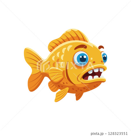 Cartoon orange fish with big eyes and open mouth vector illustration Cartoon orange fish with big eyes and open mouth vector illustration 128323551