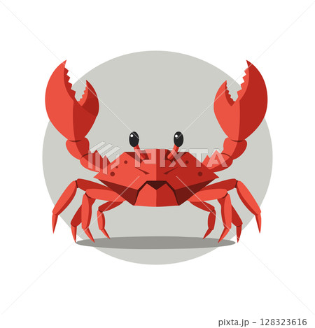 Red Crab Vector Illustration with Raised Claws on Gray Background in Flat Design Red Crab Vector Illustration with Raised Claws on Gray Background in Flat Design 128323616