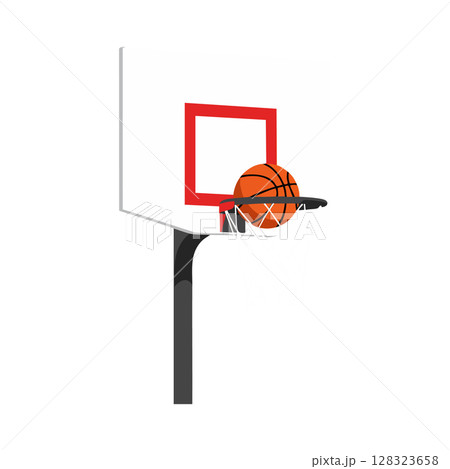Basketball hoop with orange basketball scoring vector illustration design Basketball hoop with orange basketball scoring vector illustration design 128323658