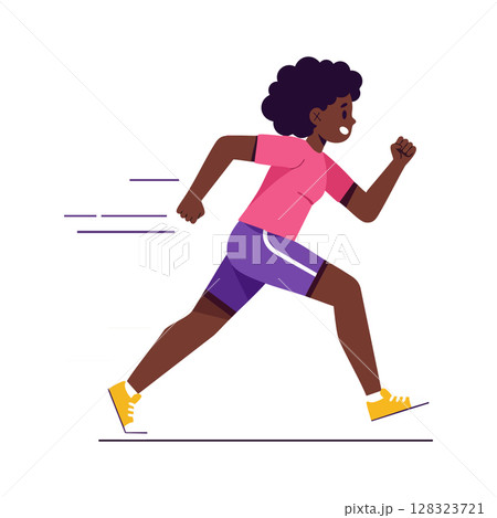 Woman Running in Pink Shirt and Purple Shorts Athletic Vector Illustration Woman Running in Pink Shirt and Purple Shorts Athletic Vector Illustration 128323721
