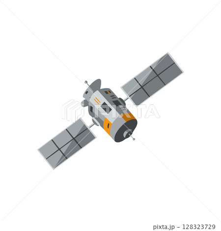 Satellite with solar panels orbiting in space technology vector illustration 128323729