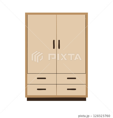 Wooden wardrobe cabinet with handles and drawers storage furniture design vector Wooden wardrobe cabinet with handles and drawers storage furniture design vector 128323760
