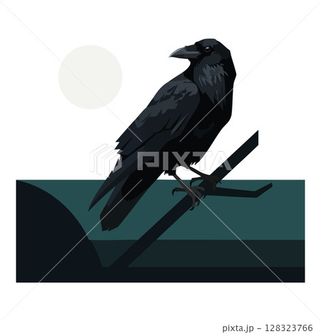 Black crow perched on branch with abstract background vector illustration Black crow perched on branch with abstract background vector illustration 128323766