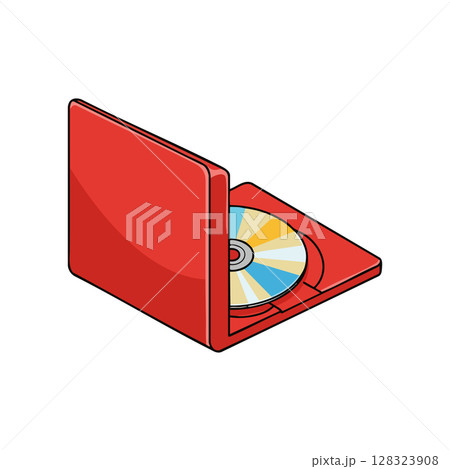 Red Open CD Case with Disc Vector Illustration in Isometric Style 128323908