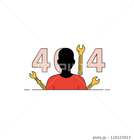 404 error page with silhouette and wrench tools vector illustration for website maintenance and error handling 128323913