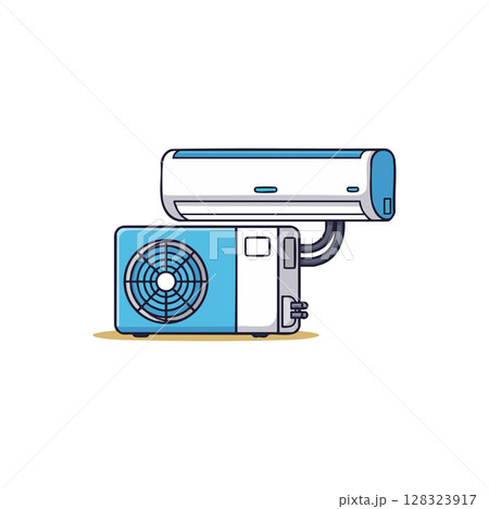 Air Conditioner Unit with Indoor and Outdoor Components Cooling System Vector Illustration Air Conditioner Unit with Indoor and Outdoor Components Cooling System Vector Illustration 128323917