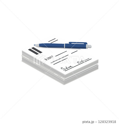 Blue pen resting on signed contract or document stack business concept vector illustration Blue pen resting on signed contract or document stack business concept vector illustration 128323918