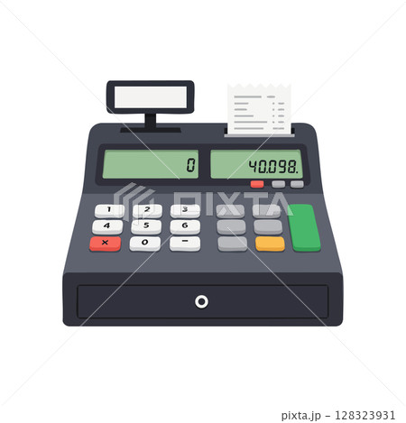 Cash register with receipt and numeric keypad vector illustration 128323931