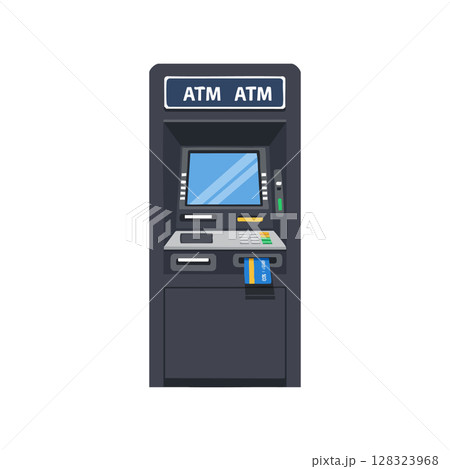 Automated teller machine ATM transaction with credit card inserted vector illustration 128323968