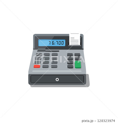 Electronic cash register with receipt printing and numeric display vector illustration Electronic cash register with receipt printing and numeric display vector illustration 128323974