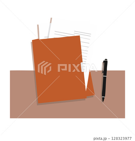 Office folder with documents and pen on desk vector illustration in brown shades 128323977