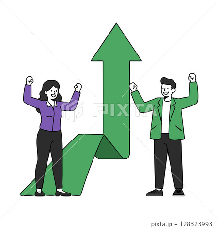 Business people celebrating success with green upward arrow growth concept vector illustration 128323993