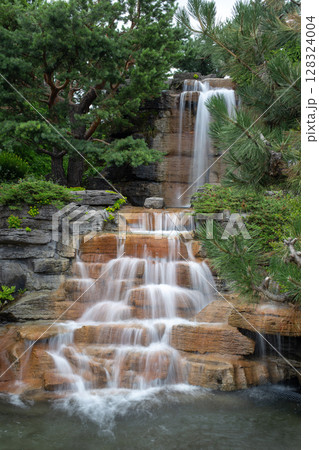 Beautiful waterfall in the China Garden in Montreal. Beautiful waterfall in the China Garden in Montreal. 128324004