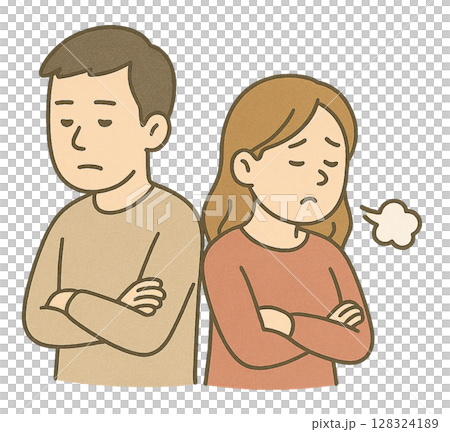 Illustration of an awkward couple after a fight 128324189