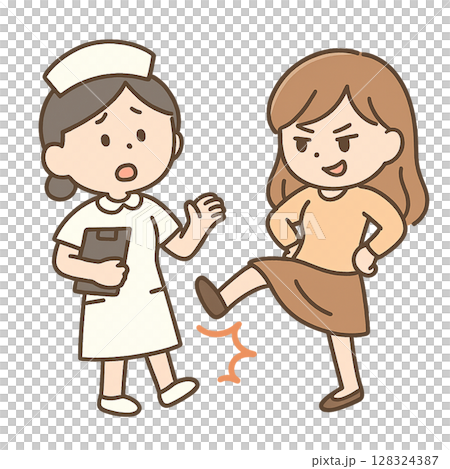 看護師に暴力をするイラスト 看護師に暴力をするイラスト 128324387