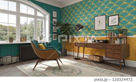 Mid-century modern home office 128324472