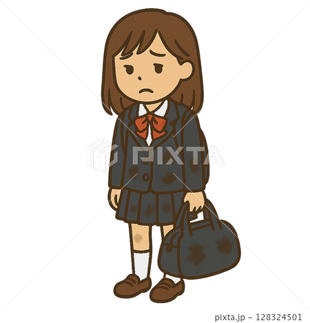 汚れた制服の女子学生のイラスト 汚れた制服の女子学生のイラスト 128324501