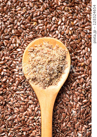 Flaxseed (linseed) whole and ground 128324654