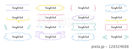 Text box hand drawn frame title banner set. Hand drawn doodle line banner, ribbon line label memo shape elements. Cute design marker stroke text box title, headline decoration. Vector 128324688