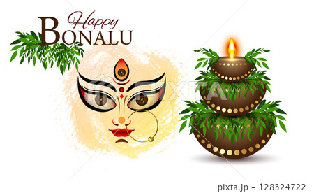 Happy Bonalu, traditional Telugu Festival in Telangana State, Hyderabad, Secunderabad. Bonalu Panduga Subakanshalu. Vector illustration isolated on white background 128324722