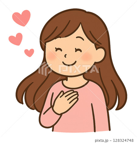 幸せそうな表情の女性のイラスト 幸せそうな表情の女性のイラスト 128324748