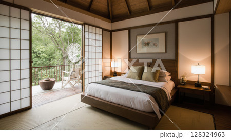 Japanese-inspired bedroom 128324963