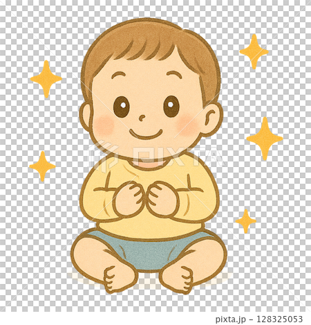 キラキラ笑顔の赤ちゃんのイラスト 128325053
