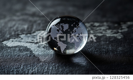 Glass sphere displaying a detailed world map in...のイラスト素材 [128325456 ...