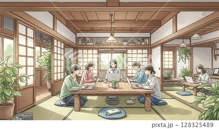 古民家で働く地方の若者たち 128325489