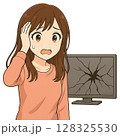 テレビが壊れて困っている女性のイラスト 128325530