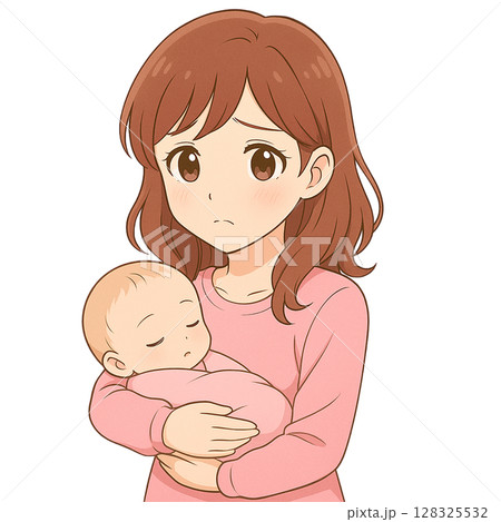 育児に悩むママのイラスト 128325532