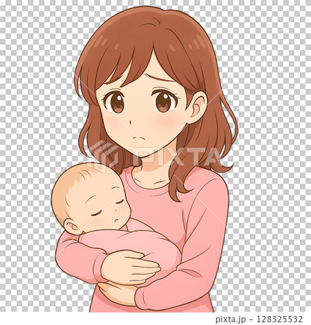 育児に悩むママのイラスト 128325532