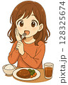 ハンバーグを食べる女の子のイラスト 128325674