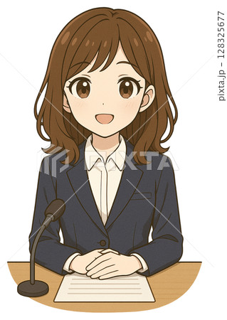 ニュースを伝える女性アナウンサー 128325677