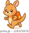 元気に歩くカンガルーのキャラクター 128325678