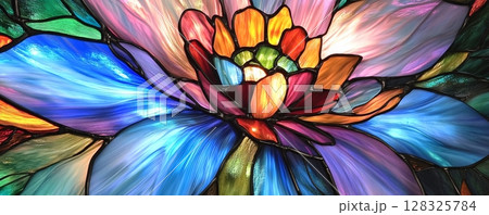 Stained glass flower in vibrant colors, abstract art. Creativity and design concept 128325784