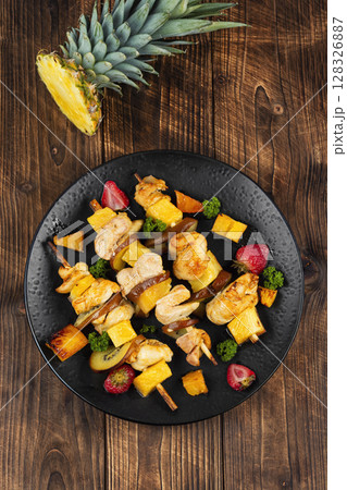 Shish kebab on skewers. Shish kebab on skewers. 128326887