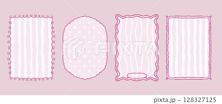 Vintage Coquette Frame Border Set for Greeting Card, Wedding And Birthday Party, Picnic Invitation In Pink Cute Elegant Coquette Style 128327125
